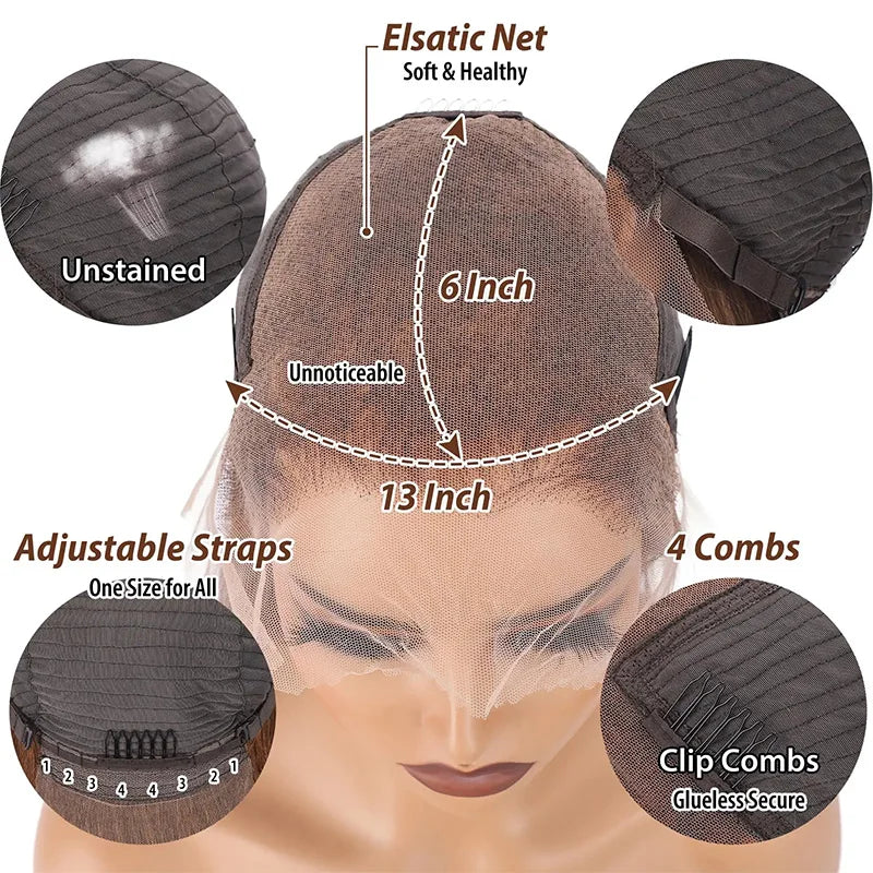 Chocolate Brown Colored 220% Density 36 Inch Chocolate Brown 13x6 13x4 HD Transparent Lace Front Wigs Human Hair Curly Deep Wave Brazilian Transparent Lace Frontal Wig For Women Human Hair #4 Colored Wigs Pre-Plucked Prebleached
