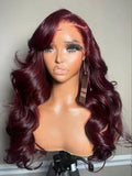34 Inch 200% 99J Burgundy Color 13x4 Transparent Lace Frontal Wigs Human Hair Body Wave Pre Plucked With Baby Hair For Women