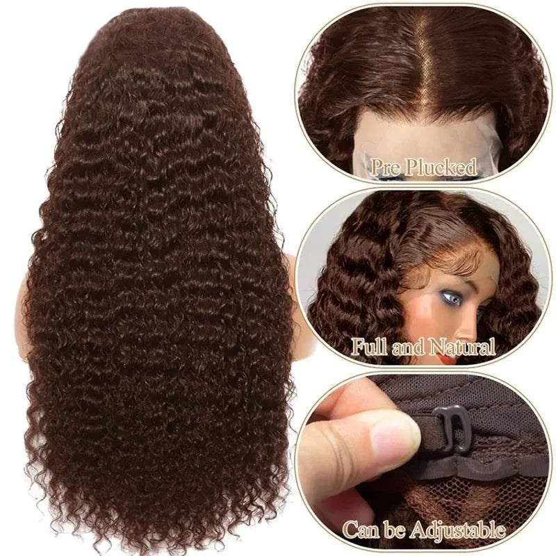 Chocolate Brown Colored 220% Density 36 Inch Chocolate Brown 13x6 13x4 HD Transparent Lace Front Wigs Human Hair Curly Deep Wave Brazilian Transparent Lace Frontal Wig For Women Human Hair #4 Colored Wigs Pre-Plucked Prebleached