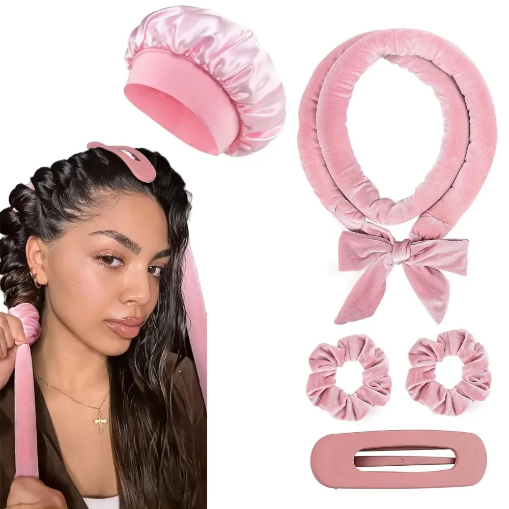 8/5/4Pcs Heatless Hair Curler Set Satin Bonnet No Heat Overnight Curls Edge Brush Scrunchies Comb Black Gift Comb Styling Tools