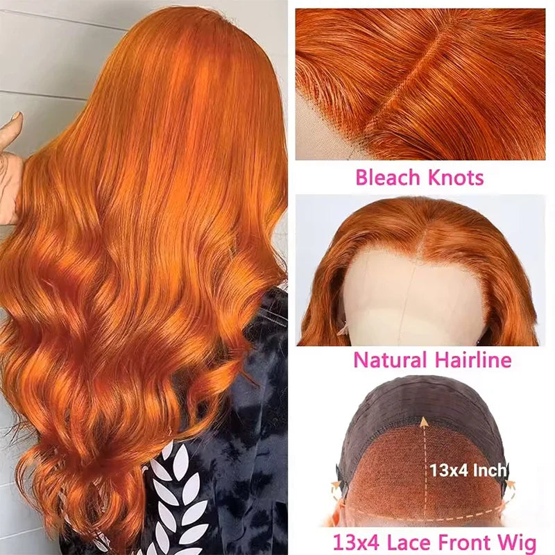220% Density 16-36 Inch Orange Ginger #350 Colored 13x6 13x4 HD Lace Front Wigs Human Hair Body Wave Water Wave Brazilian Transparent Lace Frontal Wig For Women Human Hair Colored Wigs Pre-Plucked Prebleached