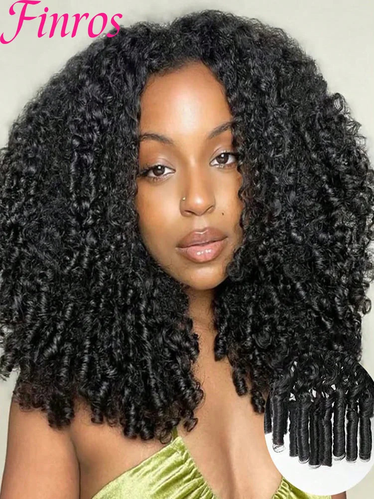 Burmese Curly 3 IN 1 Half Wigs Human Hair Wig Glueless Wigs Ready to Wear Half Wig Drawstring Clip Burmese Curly Hair Half Wig