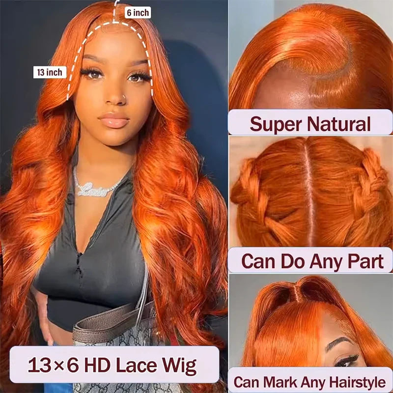 220% Density 16-36 Inch Orange Ginger #350 Colored 13x6 13x4 HD Lace Front Wigs Human Hair Body Wave Water Wave Brazilian Transparent Lace Frontal Wig For Women Human Hair Colored Wigs Pre-Plucked Prebleached