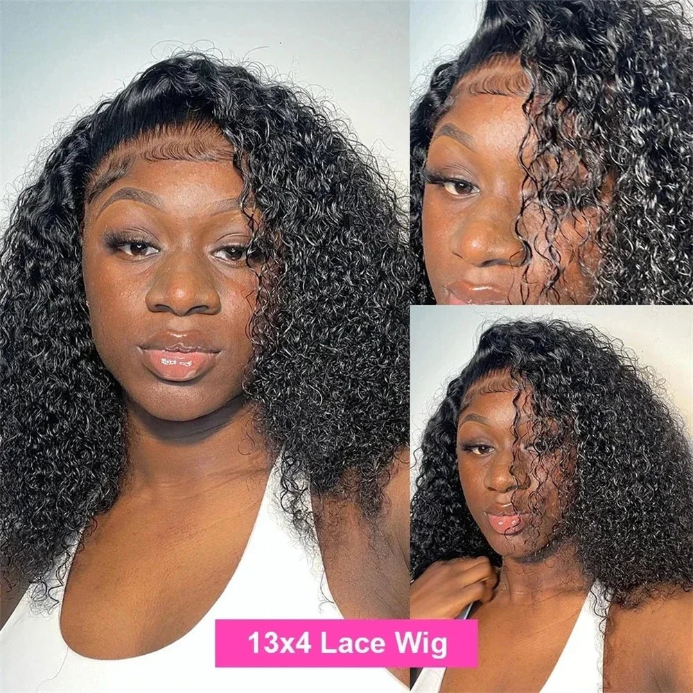 200% Density Short Kinky Curly Bob 100% Human Hair 13x4 Lace Closure Wigs Deep Water Wave Brazilian Bob 4x4 Lace Frontal Wig