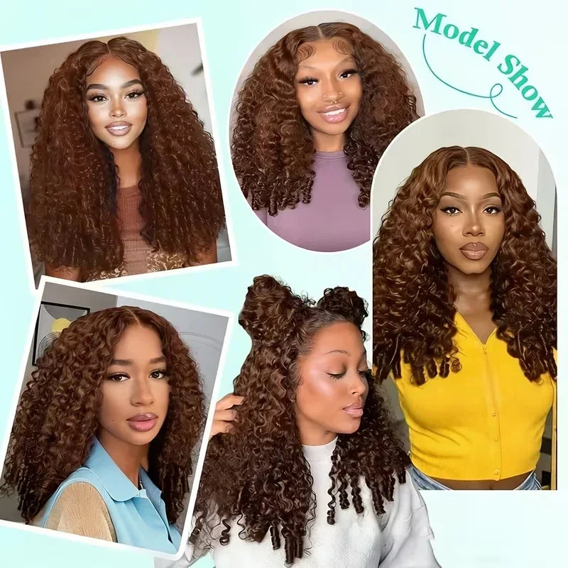 13x6 HD Lace Front Human Hair Wig #4 Chocolate Brown Burmese Curly Hair Wigs Glueless Lace Frontal Deep Wave Wigs Pre Plucked