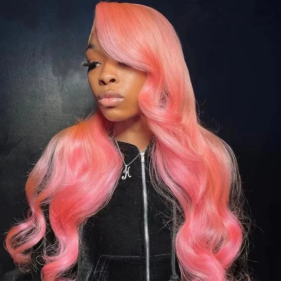 13x4 Body Wave Light Pink Lace Front Wig Brazilian Human Hair Wigs Colored Wig 13x6 Transparent HD Lace Frontal Wigs For Women
