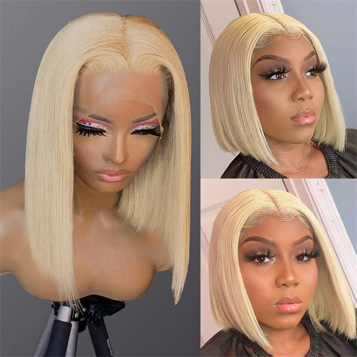 200% #613 Bob Honey Blonde Straight Blonde 13x4 Lace Frontal Wigs HD Transparent Brazilian Pre Plucked Lace Front Human Hair Wig