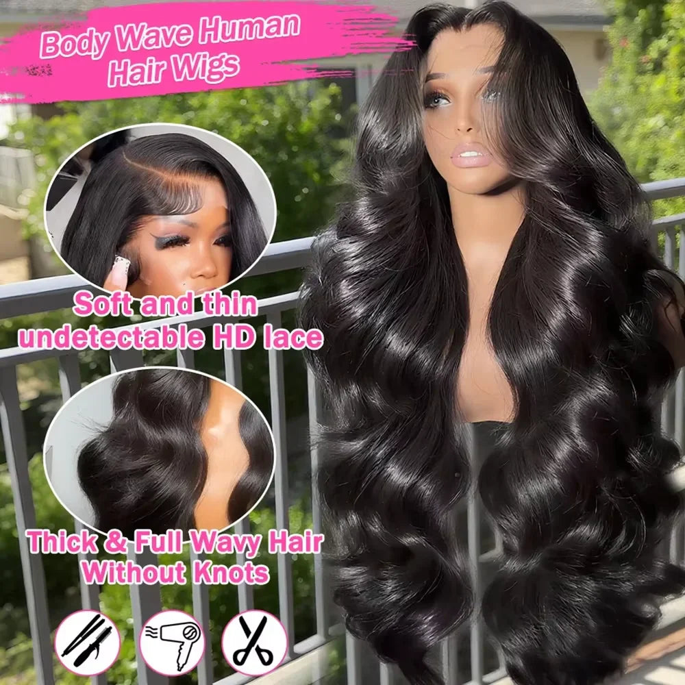 13x6 Lace Front Wigs Body Wave Human Hair 30 36 Inch 300% Density Glueless Wig No Glue Body Wave Curly Human Hair Wigs For Women