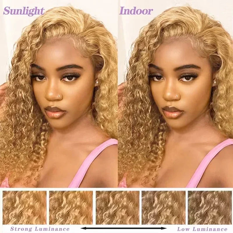 #27 Deep Wave Human Hair Wigs 13x6 HD Lace Frontal Wig Honey Blonde Human Hair Wigs Water Wave Curly Human Hair Wigs For Women