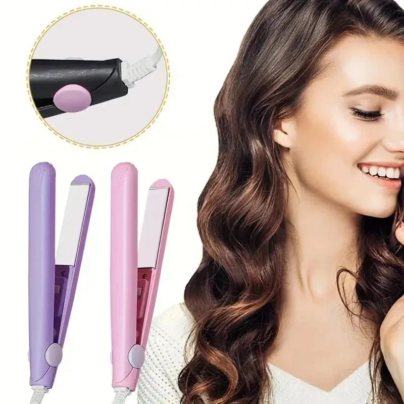 Mini Fast Heating Hair Straightener Colorful Plywood Bang Clip Dual-use for Curly and Straight Hair Portable Curling Iron