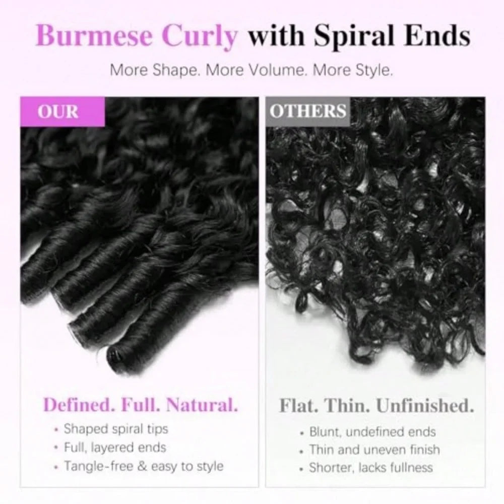 Burmese Curly 3 IN 1 Half Wigs Human Hair Wig Glueless Wigs Ready to Wear Half Wig Drawstring Clip Burmese Curly Hair Half Wig