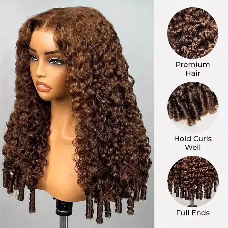 13x6 HD Lace Front Human Hair Wig #4 Chocolate Brown Burmese Curly Hair Wigs Glueless Lace Frontal Deep Wave Wigs Pre Plucked