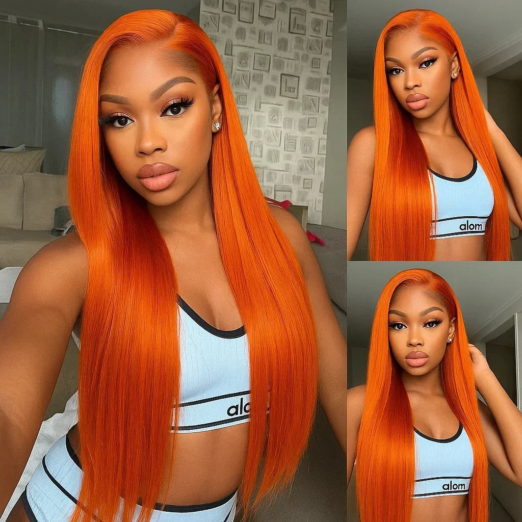 350 Orange Colored Bone Straight Orange Ginger Lace Front Wigs Human Hair 13X4 HD 13x6 Lace Frontal Wigs For Women Pre Plucked