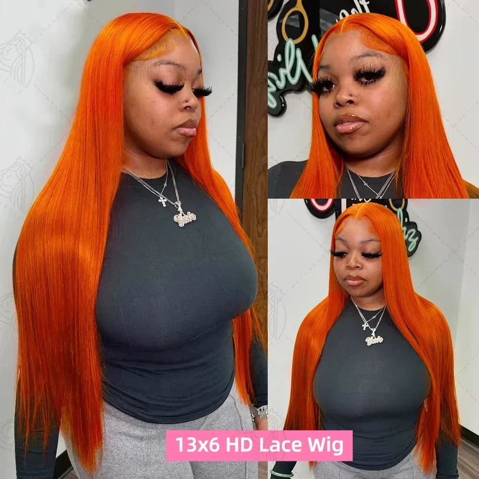 350 Orange Colored Bone Straight Orange Ginger Lace Front Wigs Human Hair 13X4 HD 13x6 Lace Frontal Wigs For Women Pre Plucked