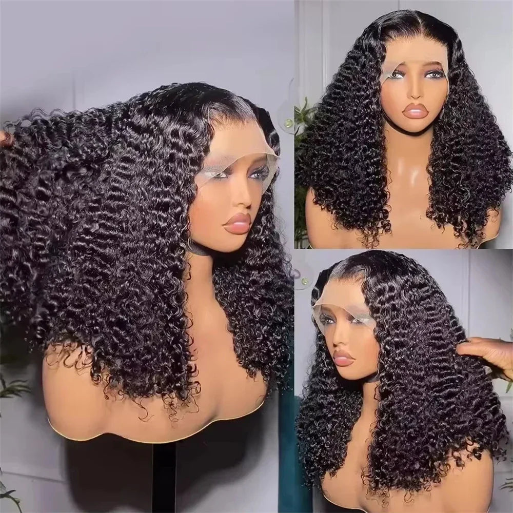 200% Density Short Kinky Curly Bob 100% Human Hair 13x4 Lace Closure Wigs Deep Water Wave Brazilian Bob 4x4 Lace Frontal Wig