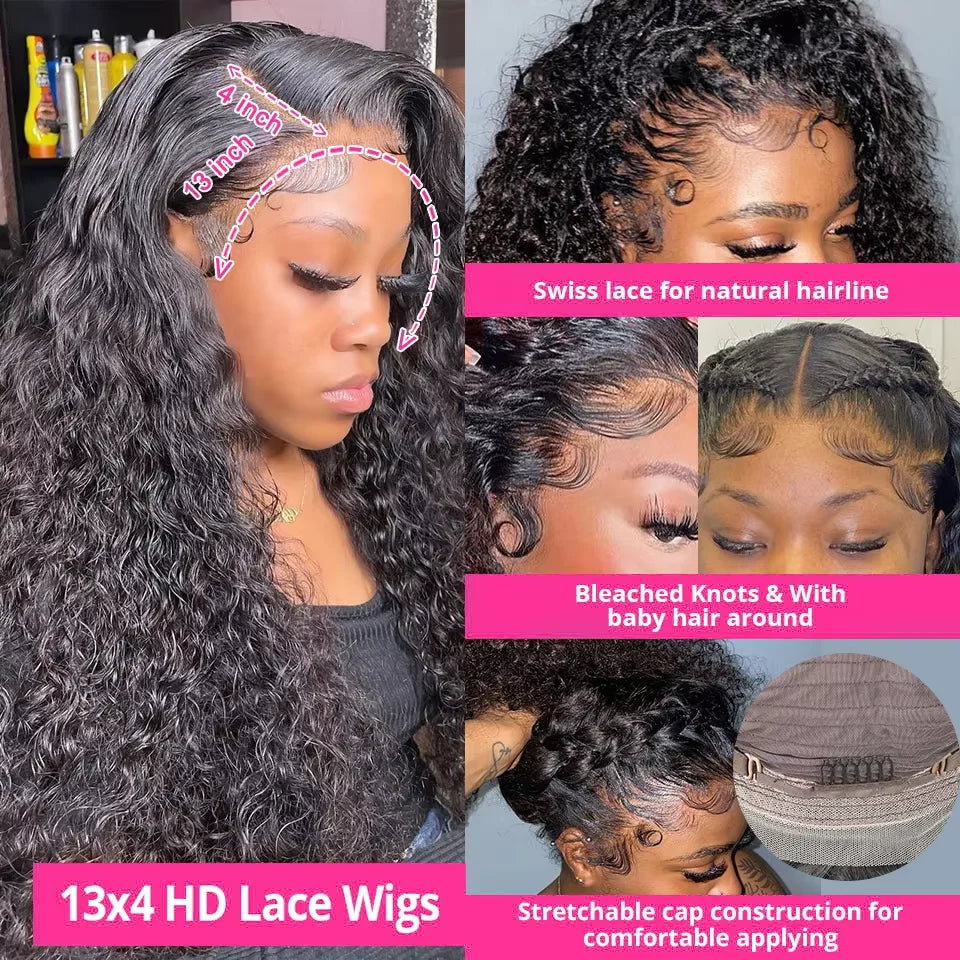 30 36 Inch Loose Deep Wave Human Hair Wig 300% Density 13x4 13x6 Hd Transparent Lace Front Wig Curly Glueless Lace Wig For Women
