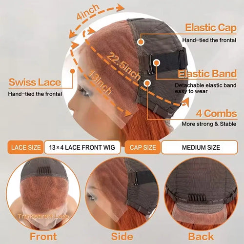 220% Density 16-36 Inch Orange Ginger #350 Colored 13x6 13x4 HD Lace Front Wigs Human Hair Body Wave Water Wave Brazilian Transparent Lace Frontal Wig For Women Human Hair Colored Wigs Pre-Plucked Prebleached
