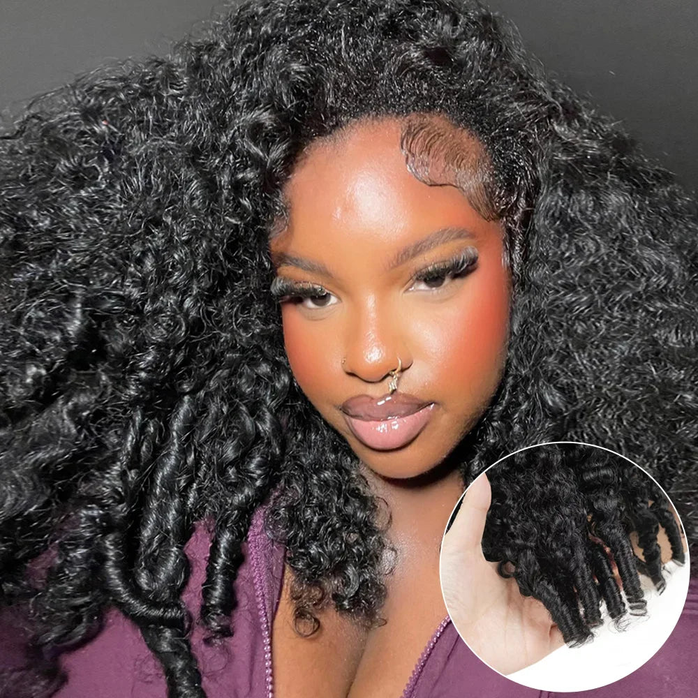Burmese Curly 3 IN 1 Half Wigs Human Hair Wig Glueless Wigs Ready to Wear Half Wig Drawstring Clip Burmese Curly Hair Half Wig