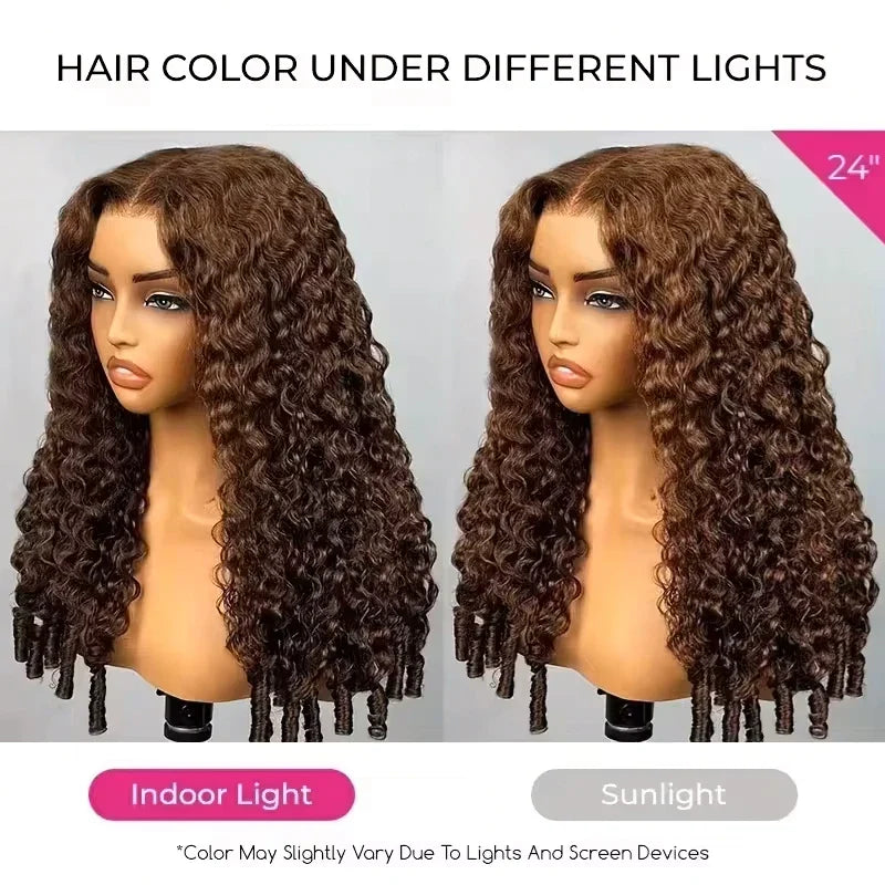 13x6 HD Lace Front Human Hair Wig #4 Chocolate Brown Burmese Curly Hair Wigs Glueless Lace Frontal Deep Wave Wigs Pre Plucked