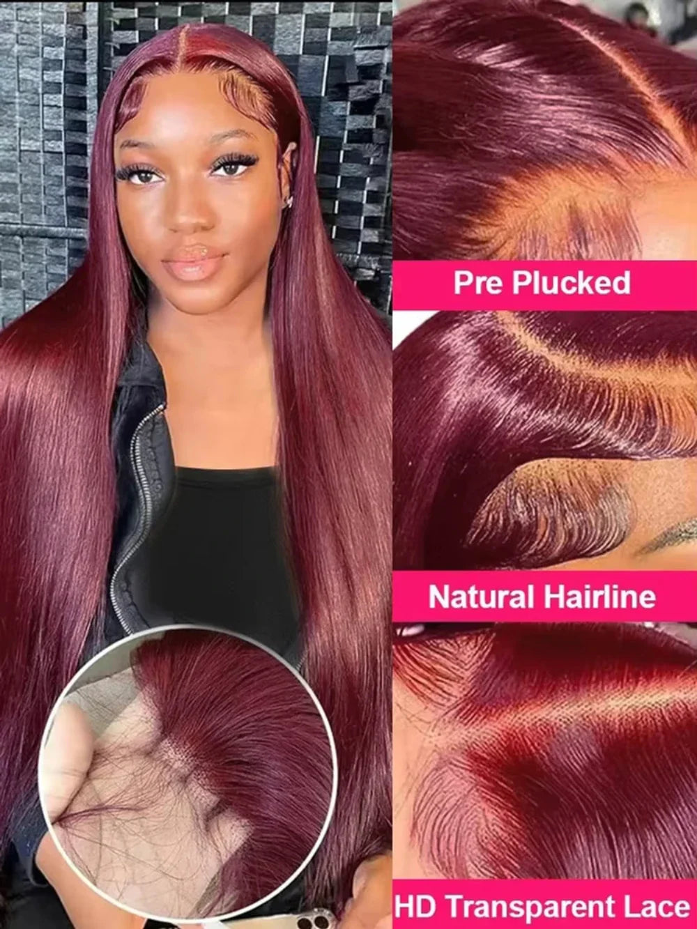 99J Colored Straight Human Hair Wigs Burgundy 13x6 13x4 HD Lace Frontal Wigs For Women 220 Density Lace Front Human Hair Wig